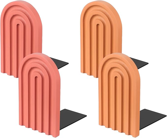 PATIKIL 4Pcs Boho Arch Bookends, Non-Skid Wood Book Ends Rainbow Wooden for Shelves Book Stopper Stand Cute for Holding Books Movie CD Home Office Library Decorative, Light Orange/Red