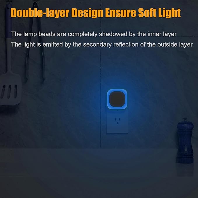 6 Pack Azure Night Light, Crisp Modern Glow with Dimmable Soft Light & Indirect Reflection, Auto Dusk to Dawn Sensor, Plug in LED Nightlight for Bathroom,Toilet, Kitchen Counter, Modern Decor