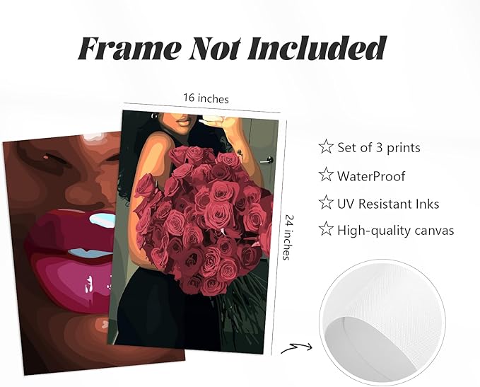 Black Girl Wall Art African Woman Canvas Wall Decor Pink Black Women People Art Fashion Poster African American Girl Pictures Abstract Flower Painting for Bedroom Living Room 16x24x3 Inch Unframed