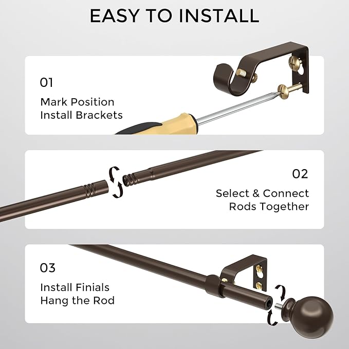 Bronze Curtain Rods 28 to 48 Inches(2.3-4 Feet),5/8 inch Splicing Drapery Rods,Small Curtain Rods Set,Size: 18''-45'',Bronze