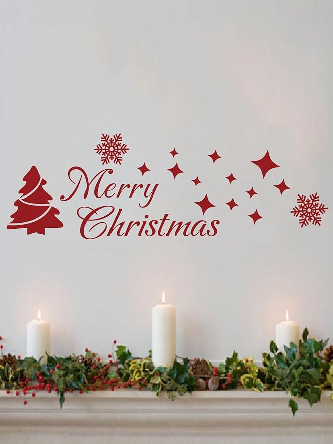 MoharWall Christmas Tree Stickers Decor Winter Snow Large Wall Decals Merry Christmas Window Cling Quotes Star Vinyl Art Decoration