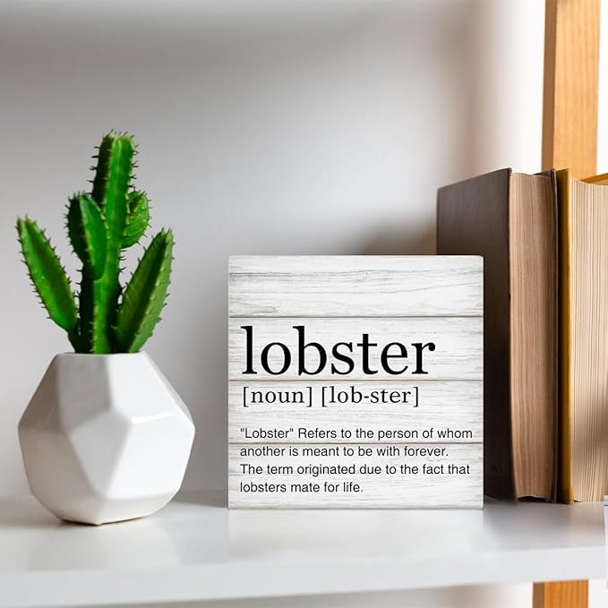 Lobster Definition Decor Lobster Definition Wooden Box Sign Rustic Desk Decorative Wooden Sign Home Decor for Desk Table Shelf 5 x 5 Inches