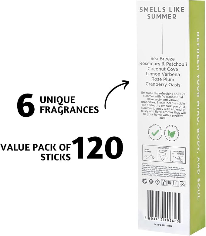 Folkulture Incense Sticks | Set of 6 (120 Organic Insence-Sticks) | Sea Breeze, Rosemary, Patchouli Incense Stick Variety Pack | 45 Mins Burn Time | Inscense-Stick Multipack Non Toxic | Home Fragrance