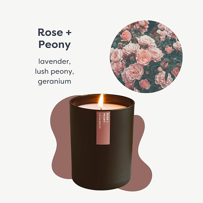 Calyan Wax Co. Rose & Peony Scented Candle - 75 Hour Burn - Luxury Non Toxic Soy Wax Candles - Long Lasting Black Tumbler Jar Candle for Home - 10.2oz