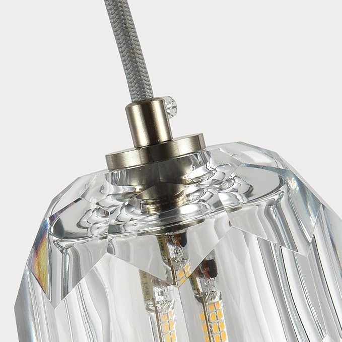 Modern Crystal Pendant Light, Brushed Nickel Single Pendant Light Fixture, Small Crystal Kitchen Island Hanging Lighting for Dining Room Bathroom