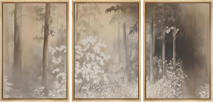 MUDECOR Framed Wall Art Print Set Neutral Forest Landscape Beige and Gray Watercolor Illustrations Realism Decorative for Living Room, Bedroom, Office - 16"x24"x3 Natural