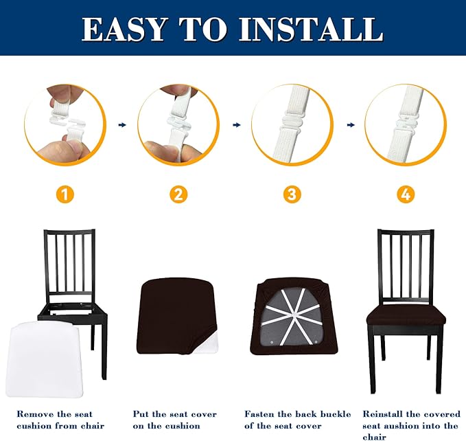 Dining Chair Seat Covers, Washable Dining Room Chair Seat Covers Set of 4, Removable Kitchen Seat Covers Chair Covers for Dining Chairs
