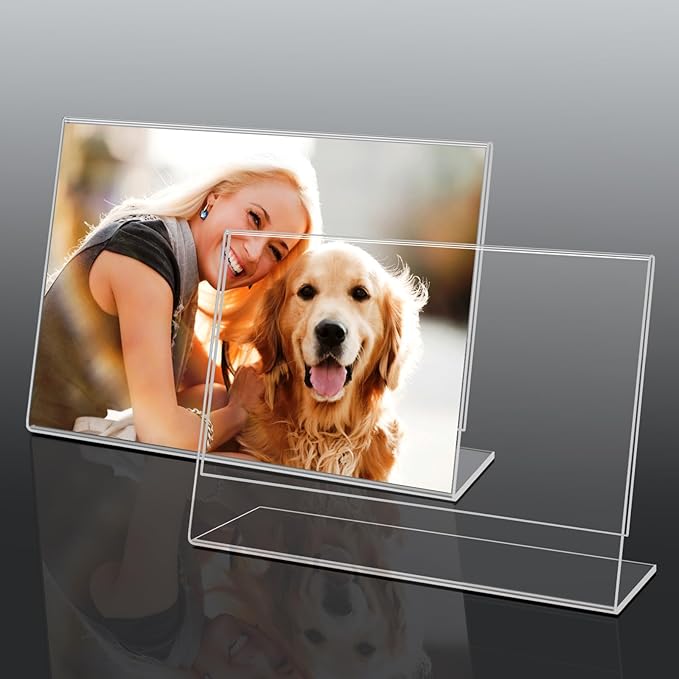 6 Pack 6"x4" Clear Acrylic Self Standing Photo Frames，Picture Frame Stand Perfect for Showcasing Memories Desktop Display for Home or Office Décor，Horizontal