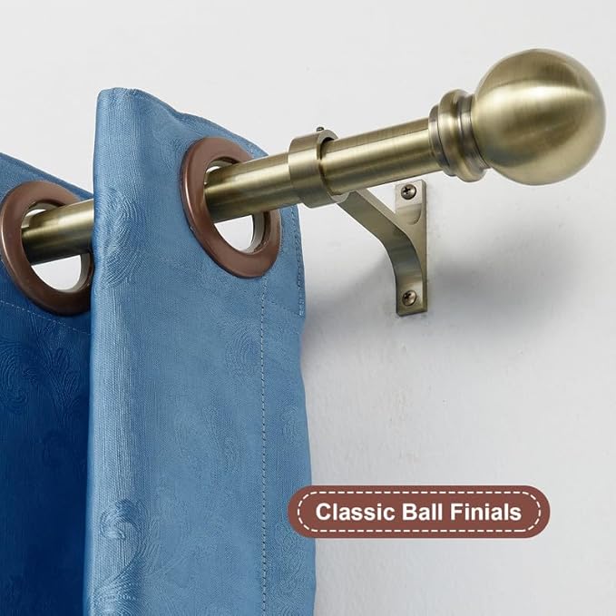 Curtain Rods 2 Pack, Antique Bronze Curtain Rods for Window 72-144 Inch, Decorative Curtain Rod with Ball Finials, 1 Inch Diameter Heavy Duty Curtain Rod, Adjustable Single Drapery Rod Antique Bronze