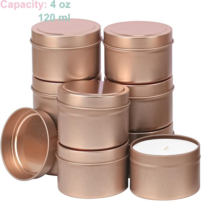 IHDYPPEW 48 Pack 4 oz Rose Gold Tins with Lids, Candle Containers, Empty Candle Jars Bulk, Candle Jars for Making Candles, Candle Supplies for Party Favors, Spices, Jewelry, Cosmetics