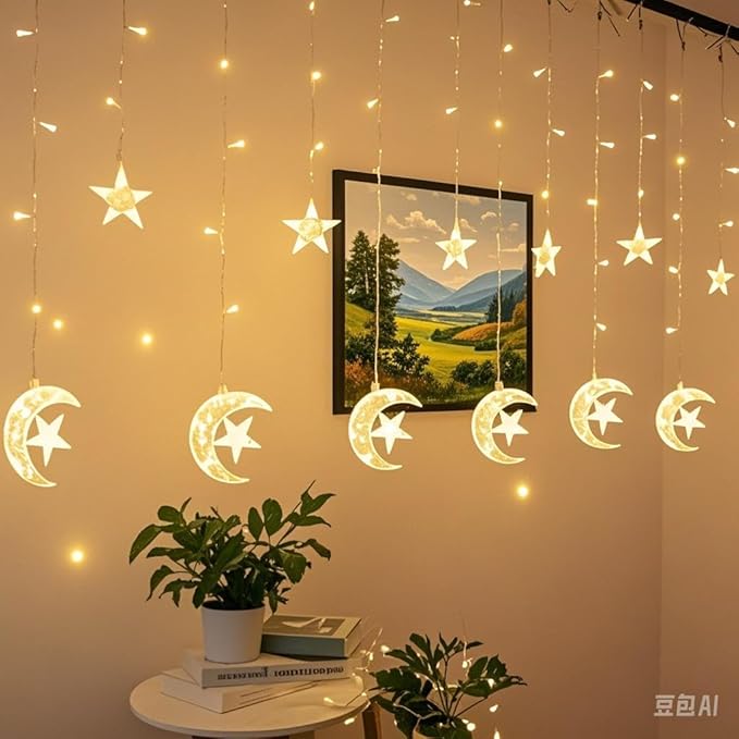 LED Starry Moon Light String Small Colored Light Starry Moon Curtain Light Outdoor Camping Courtyard Decorative Light (Moon Embraces Star)