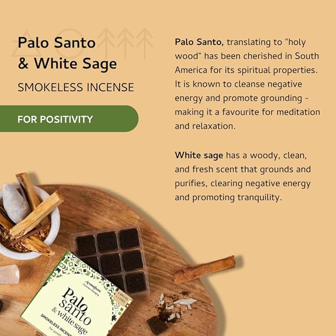 Palo Santo & White Sage Smokeless Incense Bricks & Tree of Life Burner | 2x9 Bricks | Aromatherapy | Essential Oils Based | Natural Air fresheners for Home | Spiritual Smudging Meditation Accessories