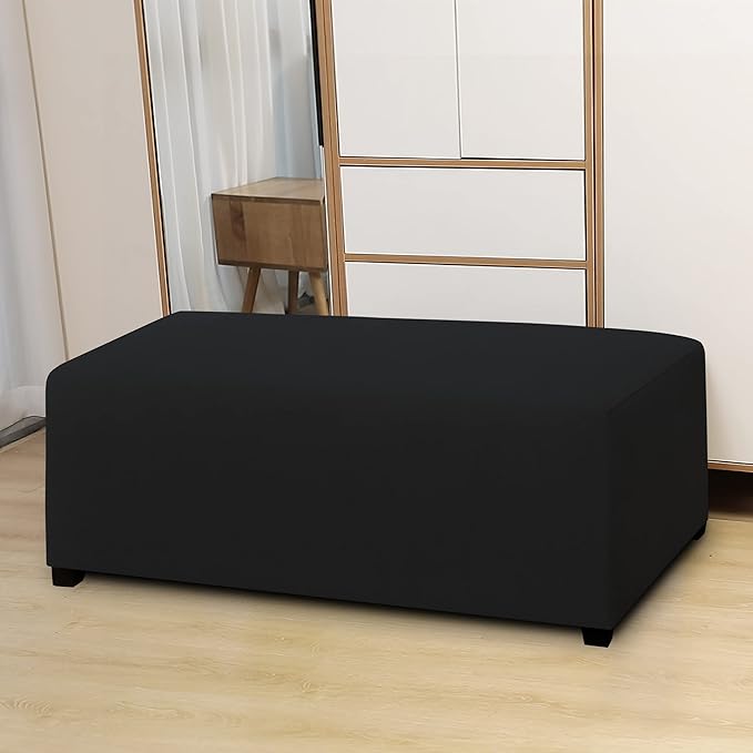Easy-Going 100% Dual Waterproof Stretch Ottoman Cover Rectangle Folding Storage Stool Furniture Protector Soft Slipcover for Living Room with Elastic Bottom (XX Large, Black)