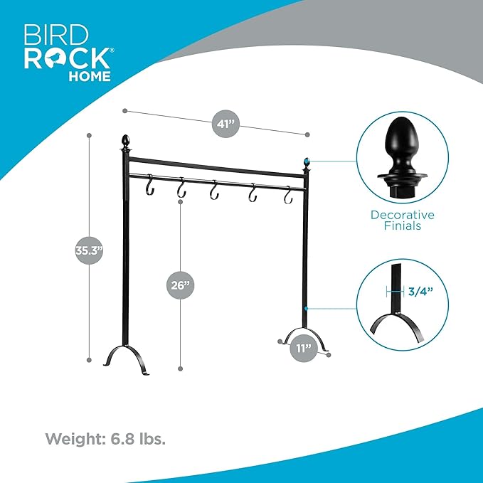 BIRDROCK HOME 8 Hook Christmas Stocking Holder Stand - Modern Holiday Decoration Holder - Black Freestanding Decor Hanger - Heavy Duty