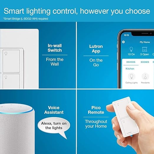 Lutron Caseta Original Smart Light Switch (Lutron Smart Hub Required), for Home, LED Lights, and Fans, 6 Amp, Single-Pole/3-Way, Neutral Required, PD-6ANS-LA, Almond, 3 Pack