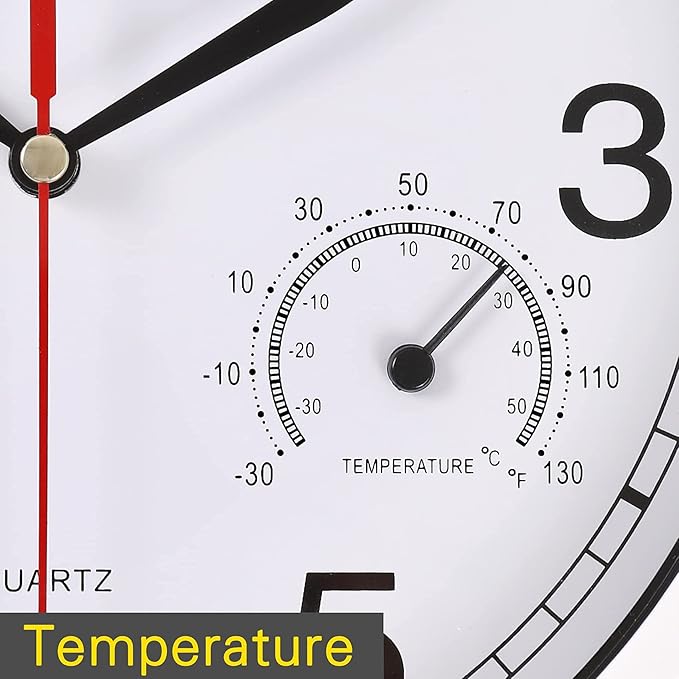 8 Inch White Wall Clock, Sweep Silent Movement Accurate Clocks with Temperature & Humidity, Decorative for Kitchen/Living Room/Bedroom/Office/School/Classroom