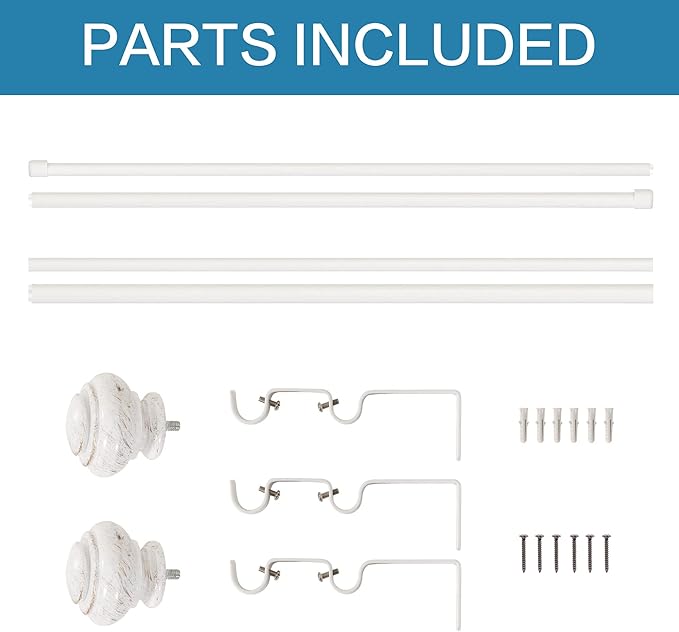 H.VERSAILTEX Elegant Window Treatment Telescoping Double Curtain Rod Set with Classic Cap, 3/4-Inch Diameter, Adjusts from 48 to 84 Inches, White