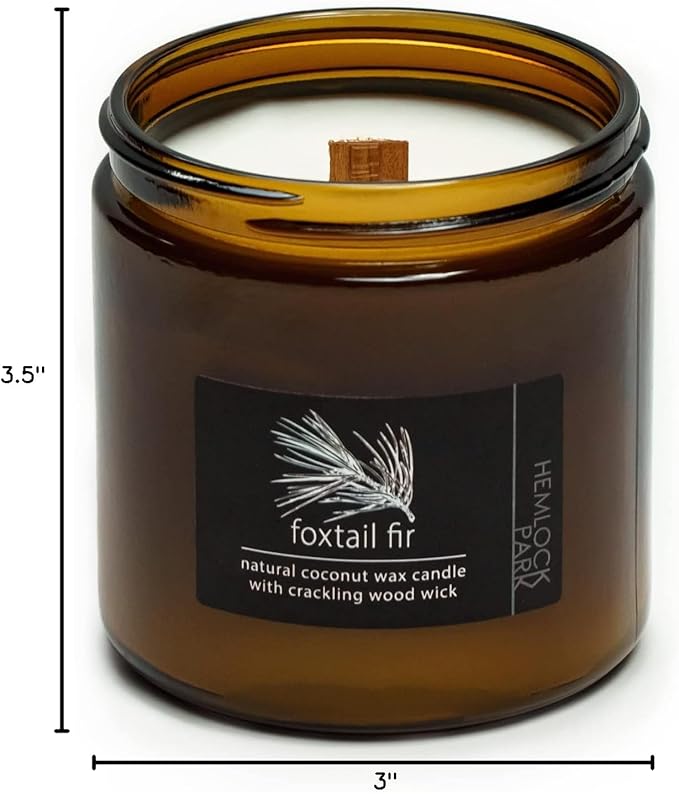 Hemlock Park Crackling Wood Wick Candle Handcrafted with Natural Coconut Wax (Large 16 oz, Foxtail Fir)