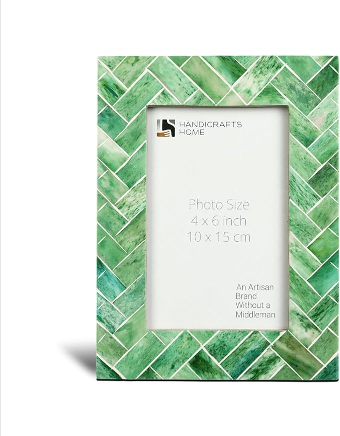 Handicrafts Home 4X6 Decorative Picture Frame, Christmas Decor, Bone Inlay Green Leaf Collection Photo Frame for Home & Shelf Decor– Vintage Frames for Gallery Wall, Desk Decor, Holiday Giftings