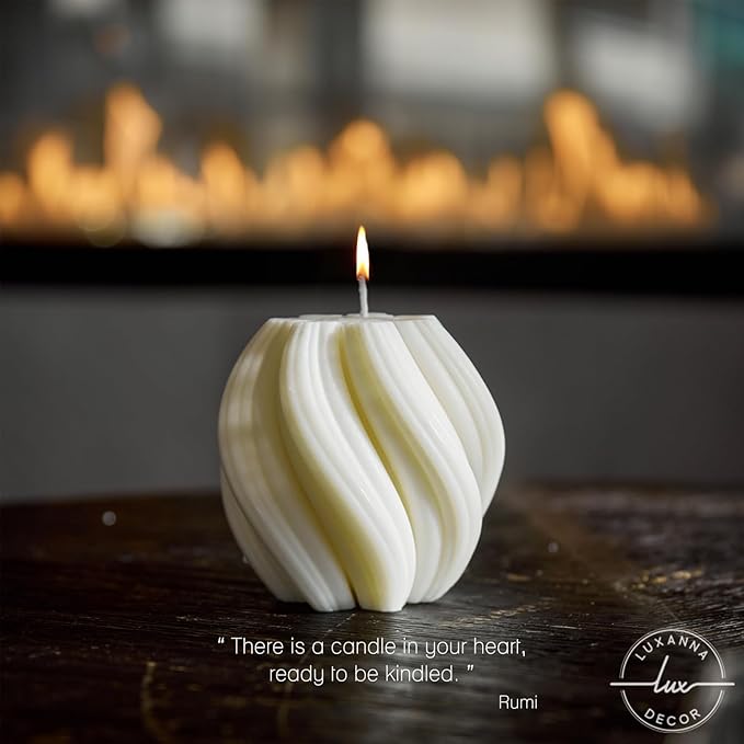 Luxanna Décor Spiral Soy Wax Candle – White Minimalist Aesthetic Home Décor | Long-Lasting Citrus Scent | Handcrafted Gift for Women, Birthdays, Housewarming, Holidays