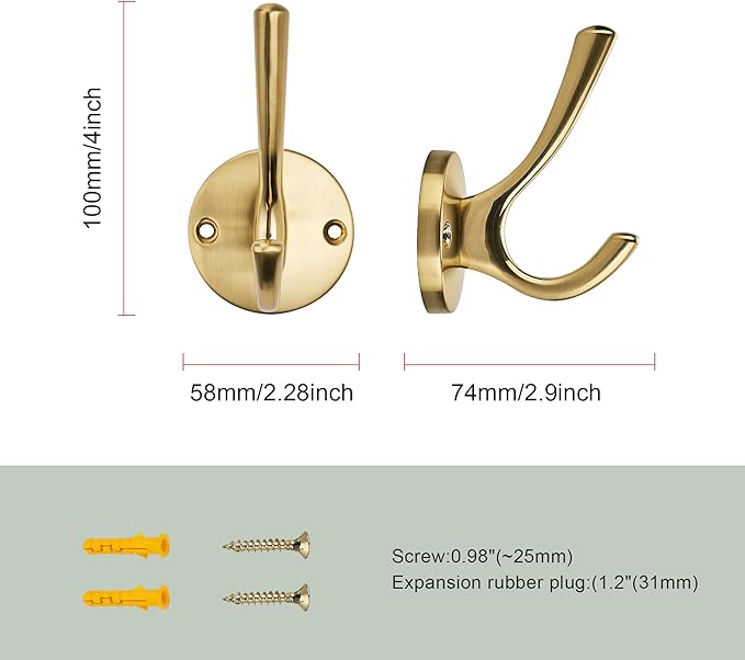 TUNNY 3 Pack Round Coat Towel Hooks - Champagne Bronze Coat Hooks for Hanging Coats Towel Hooks for Bathroom Wall Mounted Zinc Alloy Bath Towel Hooks Robe Clothes Hook Holder Heavy Duty Wall Hooks