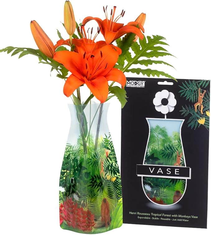 MODGY Expandable Flower Vase Plastic Decorative Modern Vases for Flowers Centerpieces Dining Table Decor Living Room Bathroom Wedding Office, Rousseau Monkeys