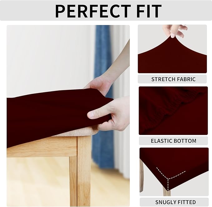 Easy-Going 100% Waterproof Seat Covers for Dining Room Chairs Set of 2, Stretch Chair Seat Slipcovers Protector Removable and Washable Kitchen Dining Chair Covers, Wine