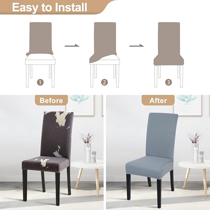 SearchI Dining Room Chair Covers Set of 4, Stretch Solid Color Parsons Chair Slipcovers Spandex Removable Washable Kitchen Chair Protector Cover for Dining Room, Hotel, Ceremony (Smoky Gray)