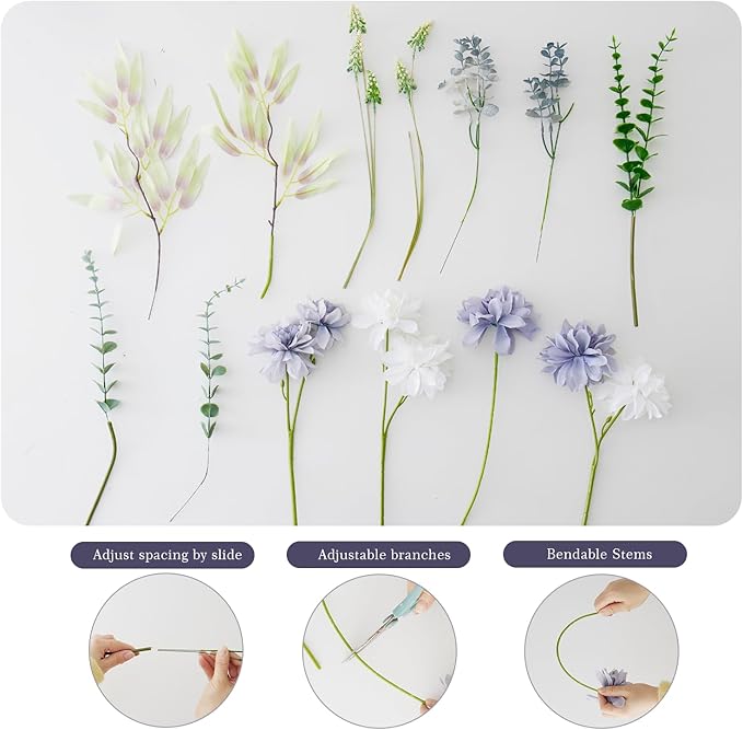 Fake Flowers with Vase Combo Bue Wite Flowers Mix Silk Artificial Flowers Dahlia, Fake Plastic Flowers Bulk Decoration, Faux flower for Wedding Bridal Bouquets, Floral Arrangement, Table Centerpieces