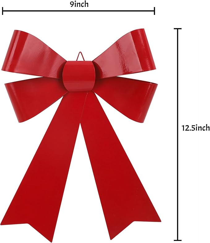 Large Wreaths Bow Red Christmas Tree Bows 9.4x12.5inch Metal Christmas Bow Decorations Hanging Xmas Tree Fence Railing Fireplace Christmas Tree Topper Ornament Indoor Outdoor Front Door Bows Decor
