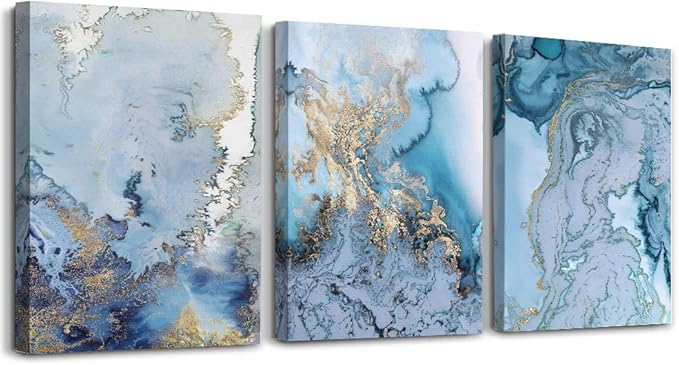 Blue Abstract Canvas Wall Art For Living Room Bedroom Wall Decor Office Pictures Watercolor Wall Paintings Bathroom Home Decoration Posters Prints Artwork 12'' X 16'' 3 Piece Set
