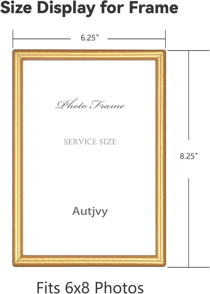 6x8 Picture Frame set of 2, Matte Gold Modern Simple Thin Aluminum Metal Photo Frame with HD Real Glass, Display for Tabletop and Wall Collage, 2 Pack