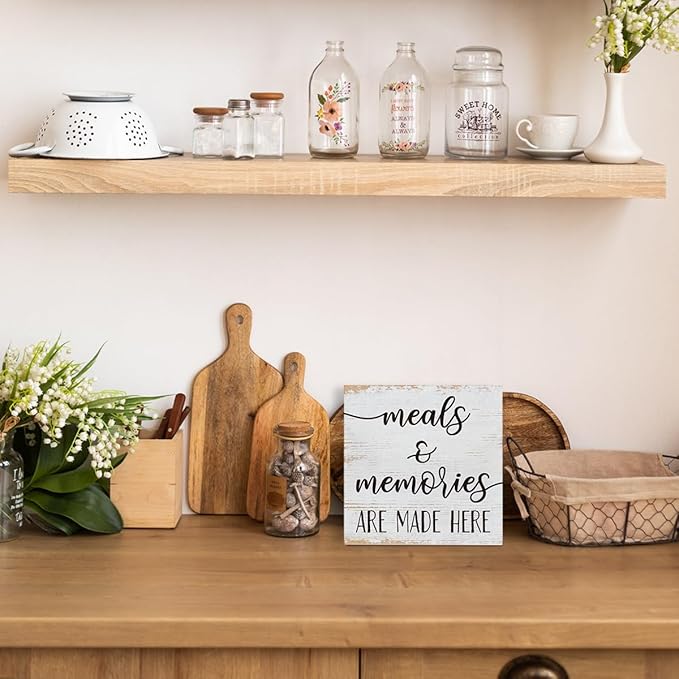 Kitchen Wood Sign, Meals and Memories are Made Here Sign, Decorative Signs and Plaques, White Wooden Box Signs, Warm Home Decor, Dining Room Decors, Desk Decor Art, Housewarming Gift
