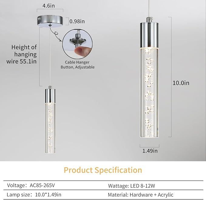 Modern LED Pendant Light, Chrome Bubble Hanging Ceiling Lighting Fixture, 3 Color 2700K/4500K/6500K, Small Kitchen Island Chandelier Over Table for Dining Room, Living Room, Entrance, Bar, Cafe