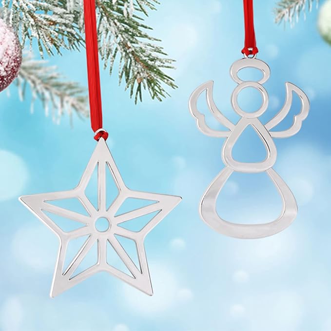Set of 6 Christmas Hanging Ornaments,Silver Christmas Ornament for Xmas Tree Decor, Christmas Tree Ornament-Snowflake Reindeer Snowman Christmas Tree Ornament Gift (6, Mixed Set)