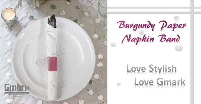 Gmark Paper Napkin Band Box of 2500 (Burgundy), Paper Napkin Rings self Adhesive GM1050