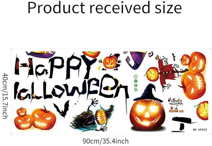 Happy Halloween Wall Decals – Removable Vinyl Stickers with Pumpkins, Witches, Bats & Scarecrow, Halloween Decorations for Home, Office, Shop Window, Party Wall Decor