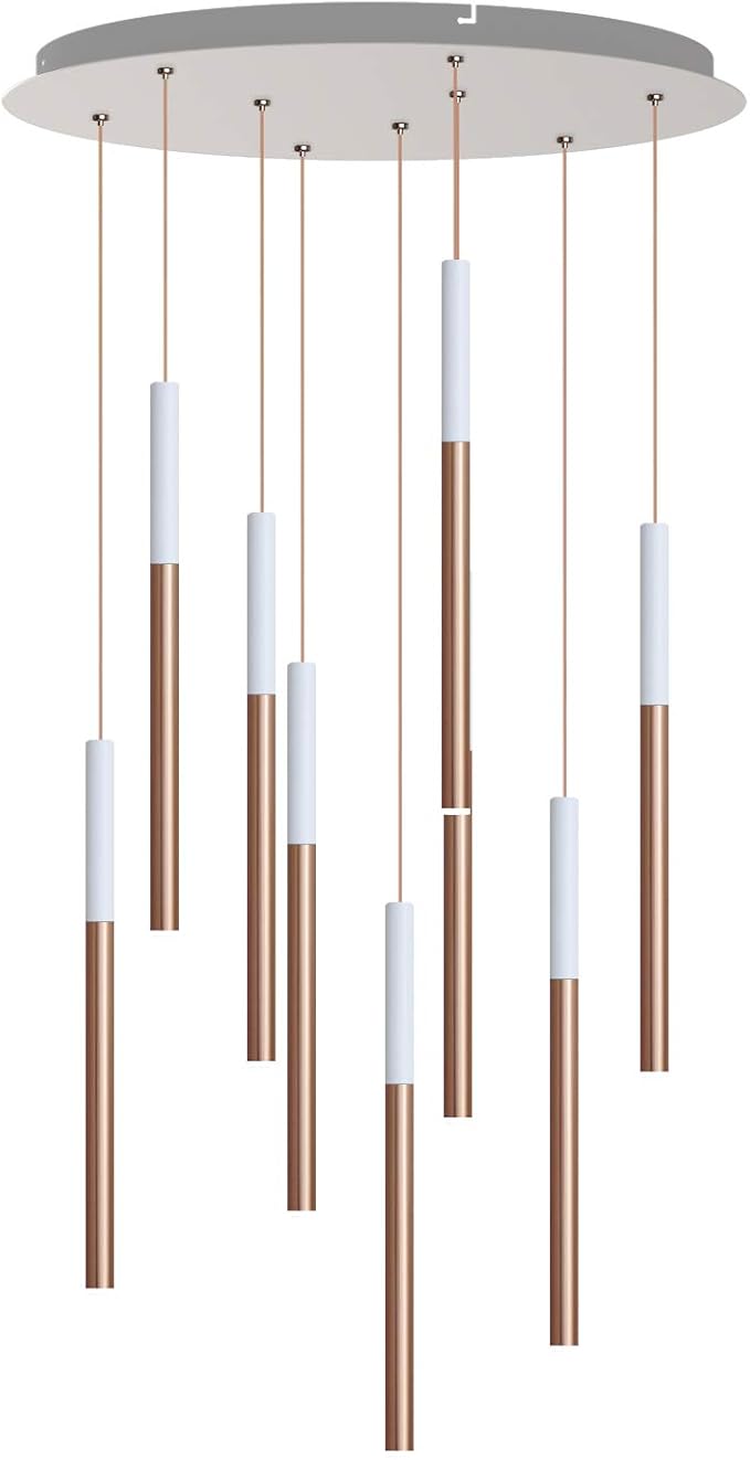 ALTAIR 9 Mini Pendant Lighting White-Copper - LED Hanging Light Fixture for Kitchen Island, Bar, Foyer - Cluster Pendants - Dimmable, Adjustable Wire, Lamp Bulb Included