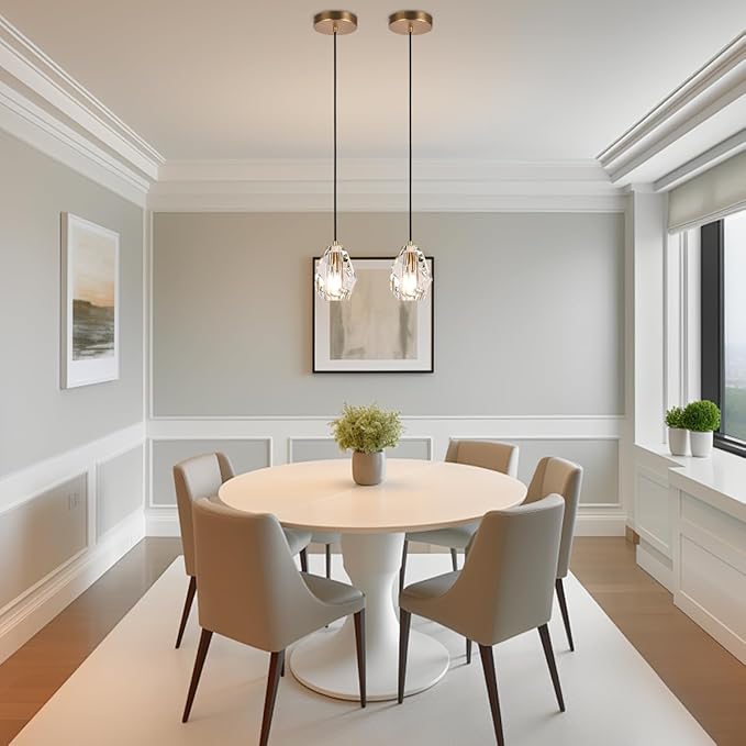 Prism Crystal Pendant Lighting, Matte Brass Ceiling Pendant Light Fixture, Modern Pendant Island Dimmable Light for Kitchen Dining Room