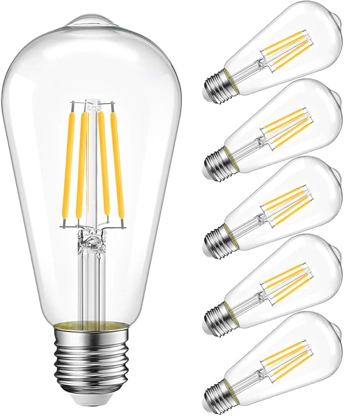 LVWIT ST21 LED Filament Bulb 5W(40 Watt Equivalent) Dimmable 2700K Warm White Vintage Edison Light Bulb E26 Medium Base (6-Pack) (5W-Warm White)