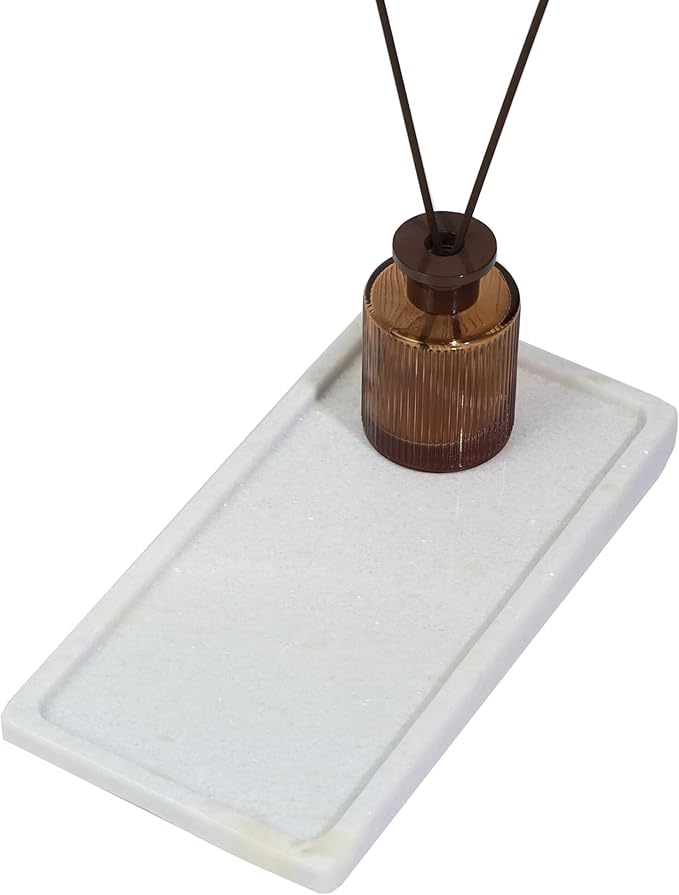 Solid Natural Marble Vanity Tray 11.5"x5.9" - Rectangular Bathroom Organizer, Non-Resin Jewelry Perfume Tray, Spa-Style Dresser Tray with Heirloom Finish