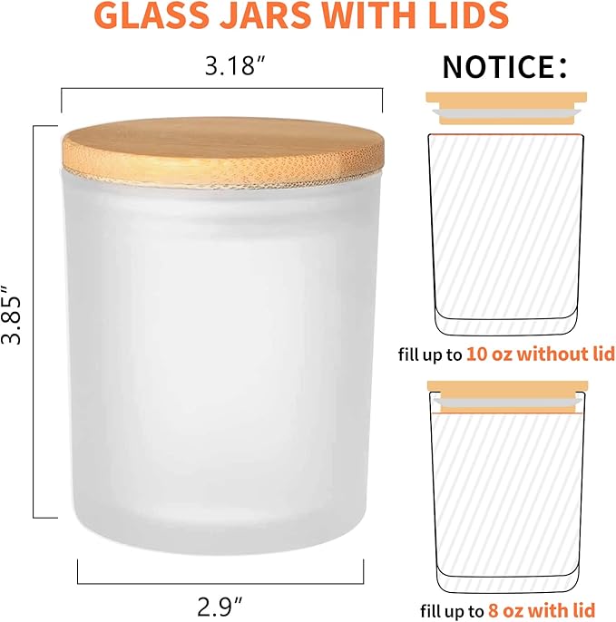 SUPMIND 12 Pack Glass Candle Jars-10oz Frosted Empty Candle Jars with Bamboo Lids and Sticky Labels, Bulk Candle Jars for Making Candles Containers - Dishwasher Safe
