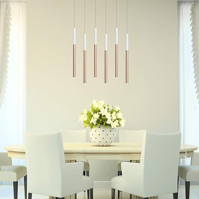 ALTAIR 6 Mini Pendant Lighting White-Copper - LED Hanging Light Fixture for Kitchen Island, Bar, Foyer - Cluster Pendants - Dimmable, Adjustable Wire, Lamp Bulb Included
