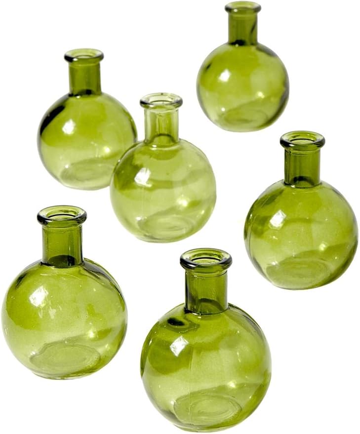Serene Spaces Living Set of 36 Green Ball Bud Vases, Transparent Glass Vases for Weddings, Events, Parties, Floral Centerpieces for Home Decor, Measures 4" Tall