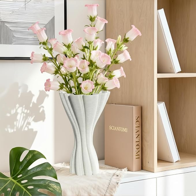Minimalist White Ceramic Vase, Irregular Organic Shape Decorative Flower Vase for Home Decor, Wabi-Sabi Modern Accent for Living Room Table Shelf