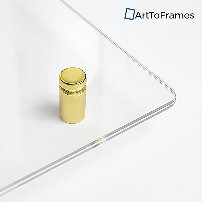 ArtToFrames Floating Acrylic Frame for Pictures Up to 10x10 inches (Full Frame is 14x14) with Gold Standoff Wall Mount Hardware, Acrylic-109-10x10-71
