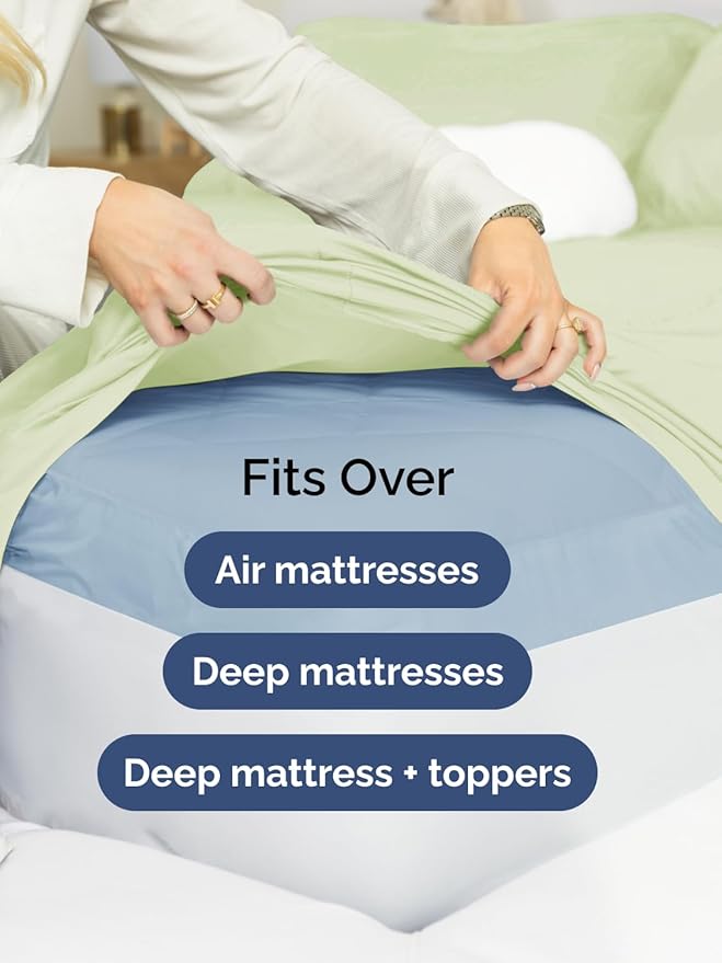 Extra Deep Twin Sheet Set - 4 Piece Breathable & Cooling Sheets - Hotel Luxury Bed Sheets Set - Easy & Secure Fit - Soft, Wrinkle Free & Comfy Sheets Set - Light Sage Sheet Set with Extra Deep Pockets