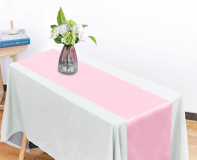 2 Pack Pink Table Runners, Satin Table Runner 12x108 Inches Long, Silk and Smooth Fabric Table Runner for Wedding, Parties, Banquets, Valentine Day Decoration