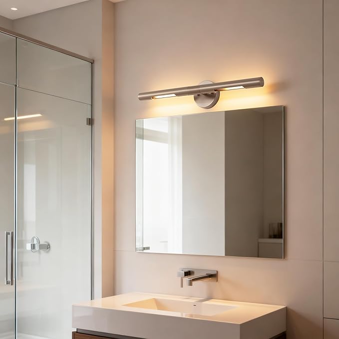 Brushed Nickel Picture Light 24 inches Modern Wall Sconce with Cylinder Metal Shades Rotatable 360°Indoor Wall Lighting Fixture Bathroom Vanity Light Bedroom Living Room