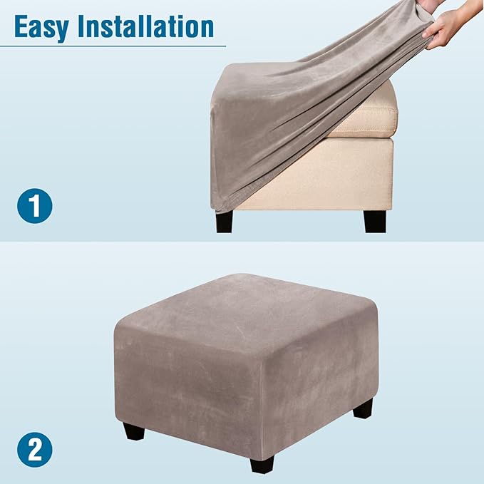 H.VERSAILTEX Square Ottoman Covers Ottoman Slipcover Square Footstool Protector Covers Storage Stool Ottoman Covers Stretch with Elastic Bottom, Feature Real Velvet Plush Fabric, Taupe